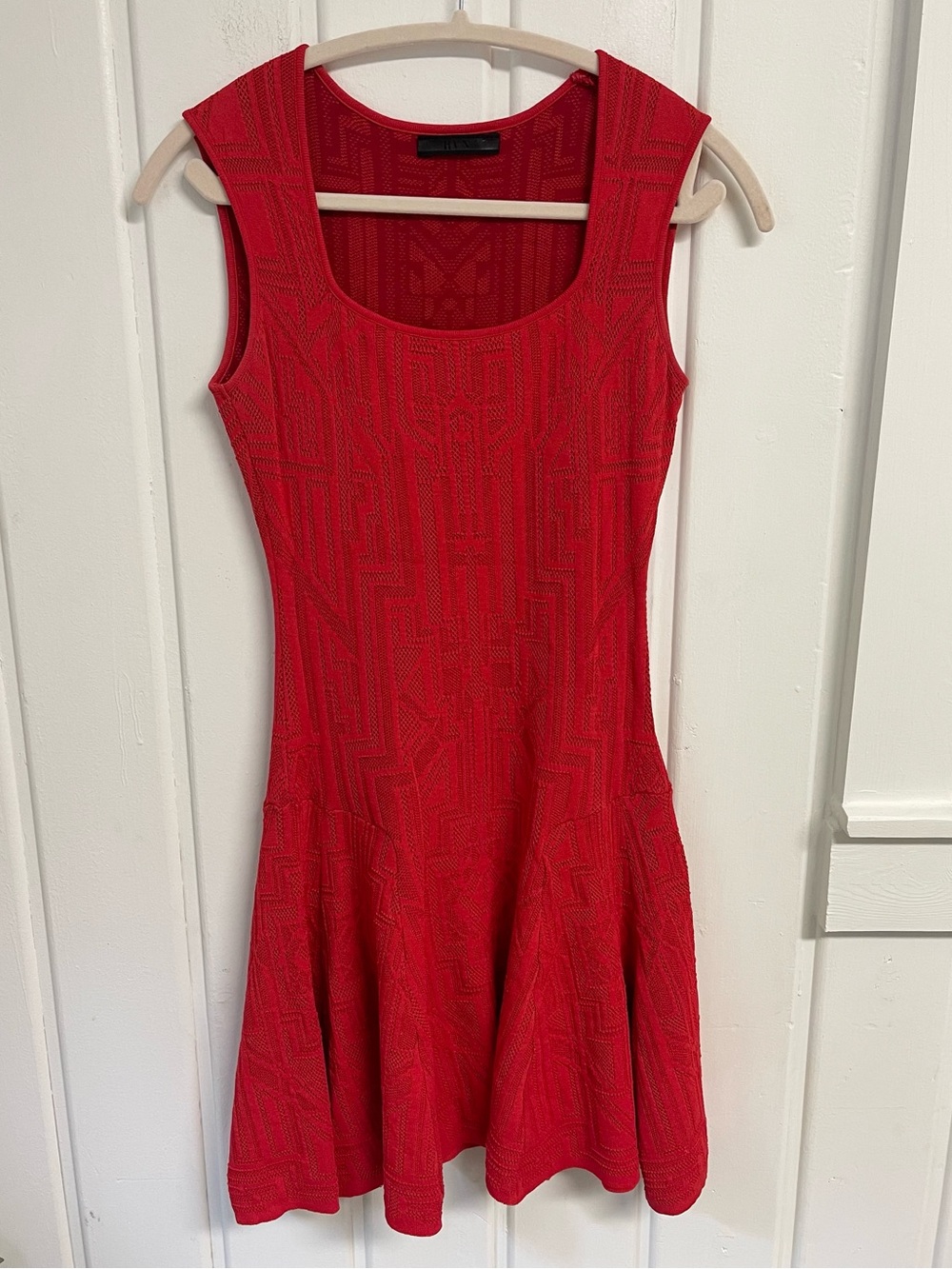RVN Red Geometric Jacquard Knit Fit & Flare Dress Small Made USA